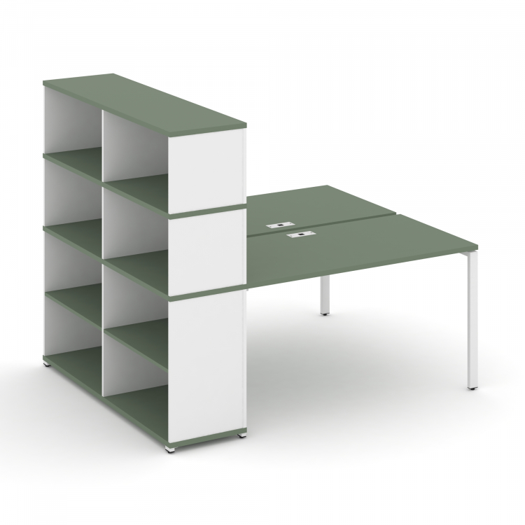 Concept Рабочая станция с опорным стеллажом с надставкой выс. CN.DRS-215 Кобо/Белый Бриллиант/Металл