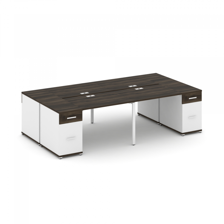 Concept Рабочая станция 4 места с 2 опорными тумбами CN.DRS-429 W Дуб Мали/Белый Бриллиант/Металл Бе