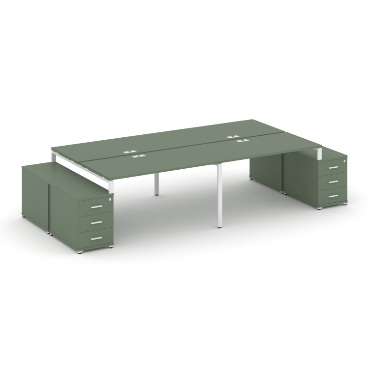 Concept Рабочая станция 4 места с 2 двухсторонними опорными тумбами CN.DRS-327 W Кобо/Металл Белый 2