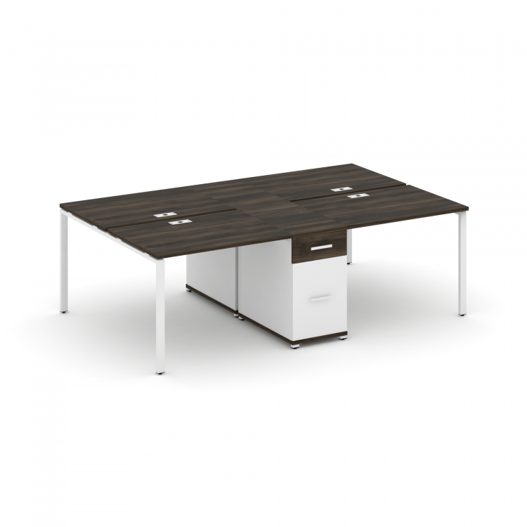 Concept Рабочая станция 4 места с 1 опорной тумбой CN.DRS-421 W Дуб Мали/Белый Бриллиант/Металл Белы