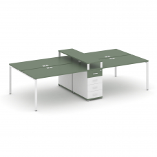 Concept Рабочая станция 4 места с 1 опорной тумбой CN.DRS-436 W Кобо/Белый Бриллиант/Металл Белый 35