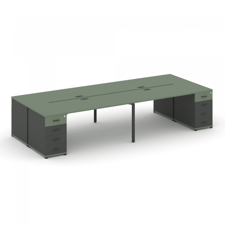 Concept Рабочая станция 4 места с 2 опорными тумбами CN.DRS-427 A Кобо/Антрацит/Металл Антрацит 3600