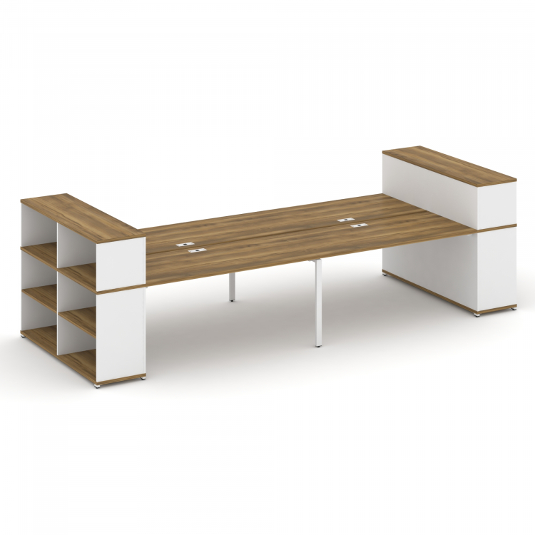 Concept Рабочая станция с опорными стеллажами с надставкой низ. CN.DRS-256 Сандал Янтарный/Белый Бри