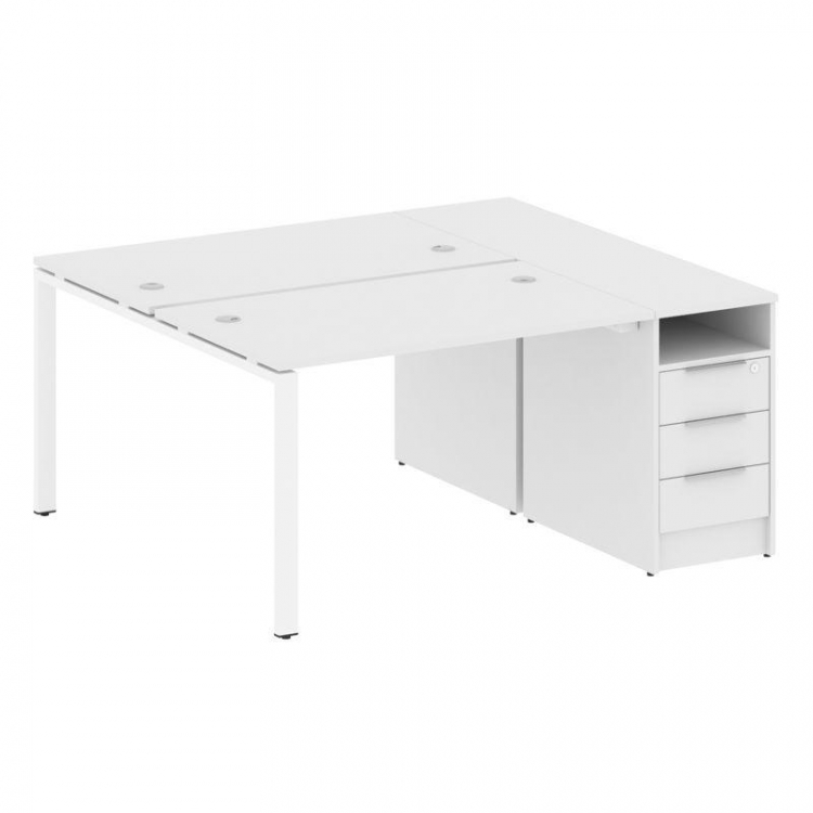 Metal System Рабочая станция с тумбой на П-образном м/к БП.РС-СТП-2.2 Белый/Металл Белый 1612*1475*7