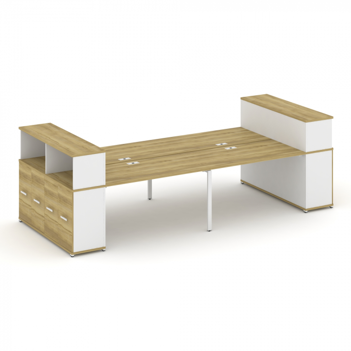 Concept Рабочая станция с опорными распаш. шкафами с надставкой низ. CN.DRS-271 W Дуб Винченцо/Белый