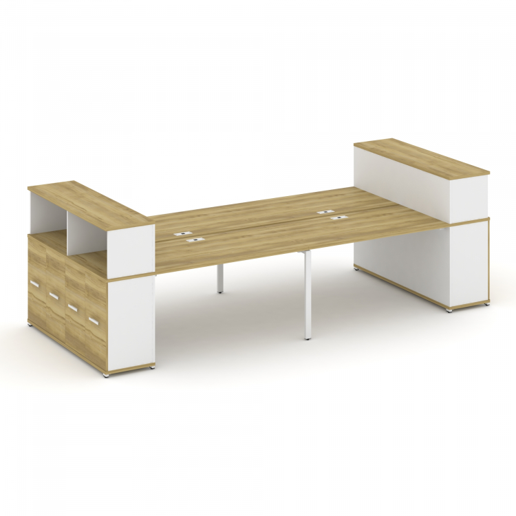 Concept Рабочая станция с опорными распаш. шкафами с надставкой низ. CN.DRS-271 W Дуб Винченцо/Белый