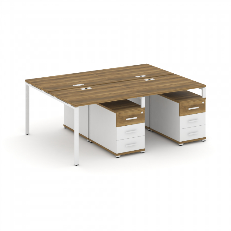 Concept Рабочая станция 4 места с 2 двухсторонними опорными тумбами CN.DRS-317 W Сандал Янтарный/Бел