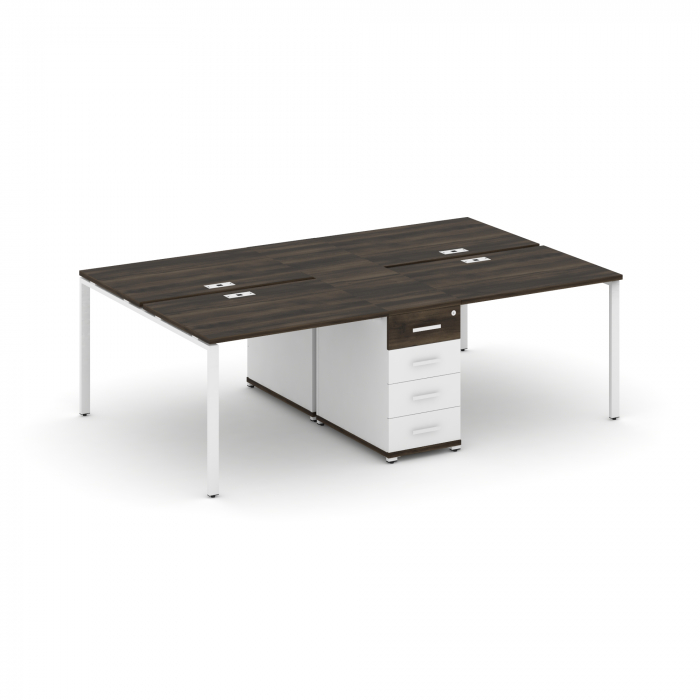 Concept Рабочая станция 4 места с 1 опорной тумбой CN.DRS-417 W Дуб Мали/Белый Бриллиант/Металл Белы