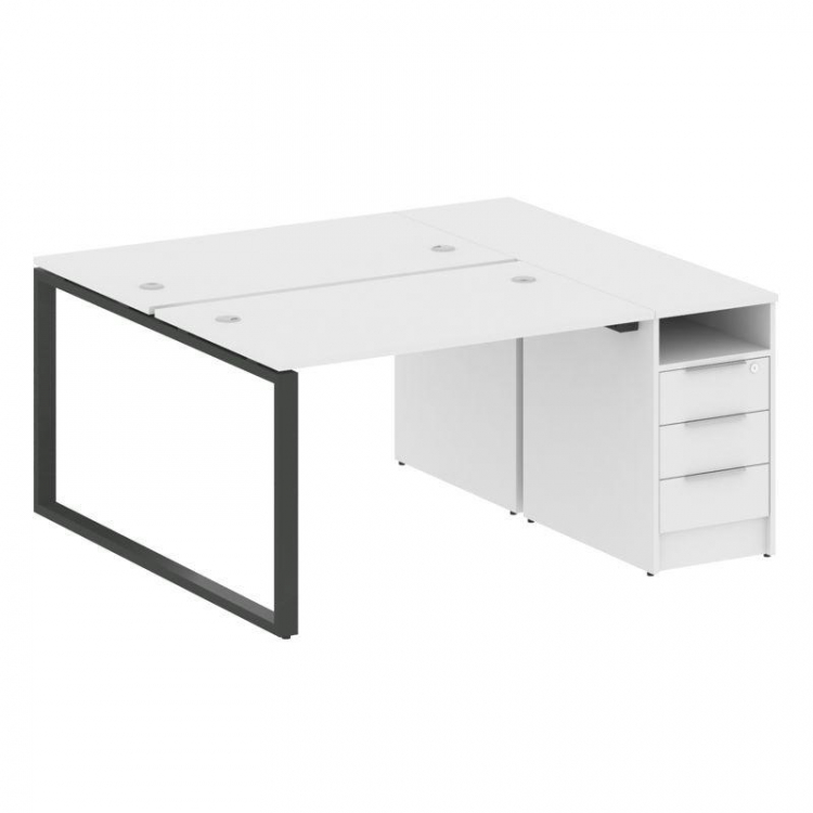 Metal System Рабочая станция с тумбой на О-образном м/к БО.РС-СТП-2.2 Белый/Металл Антрацит 1612*147