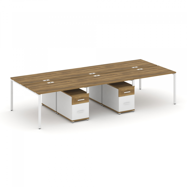 Concept Рабочая станция 6 мест с 2 двухсторонними опорными тумбами CN.DRS-346 W Сандал Янтарный/Белы