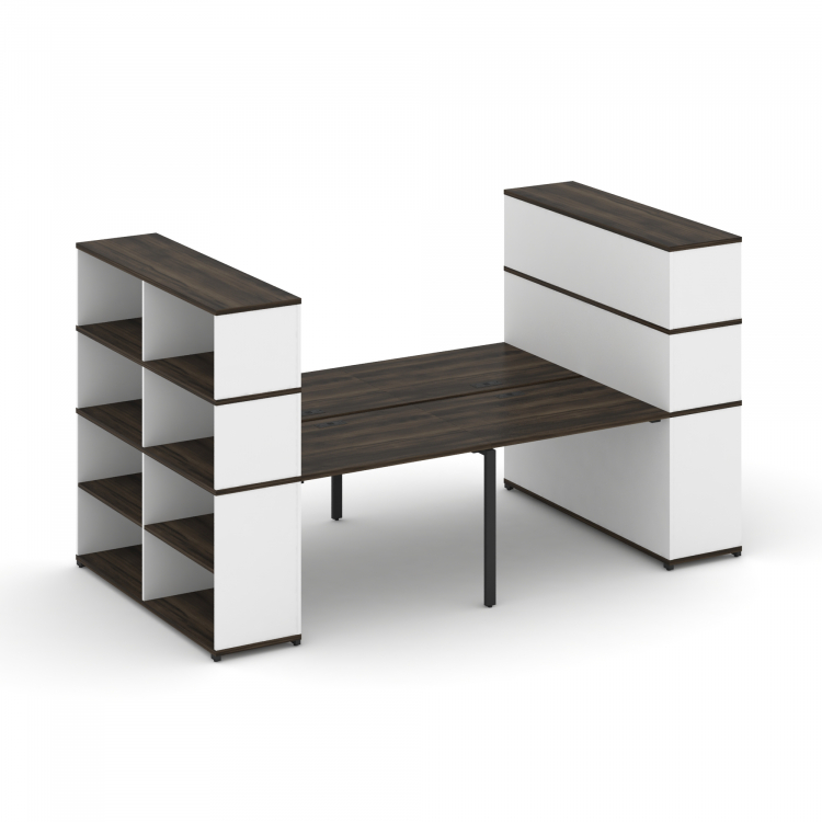 Concept Рабочая станция с опорными стеллажами с надставкой выс. CN.DRS-257 Дуб Мали/Белый Бриллиант/