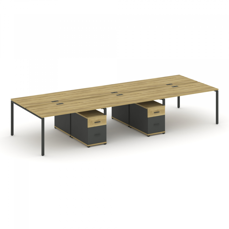 Concept Рабочая станция 6 мест с 2 двухсторонними опорными тумбами CN.DRS-346 A Дуб Винченцо/Антраци