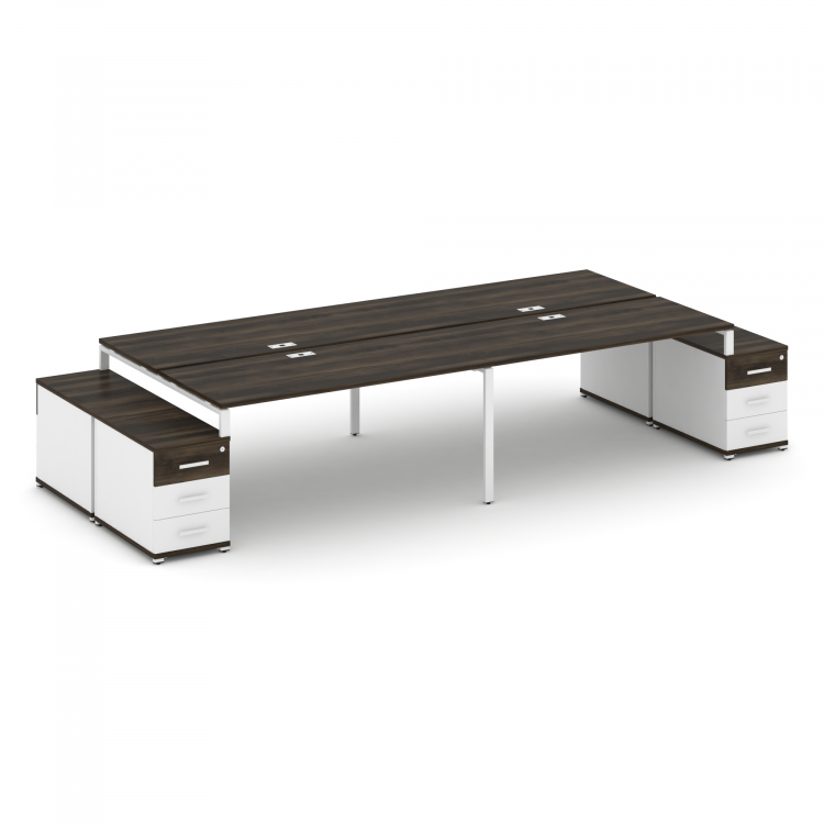 Concept Рабочая станция 4 места с 2 двухсторонними опорными тумбами CN.DRS-328 W Дуб Мали/Белый Брил