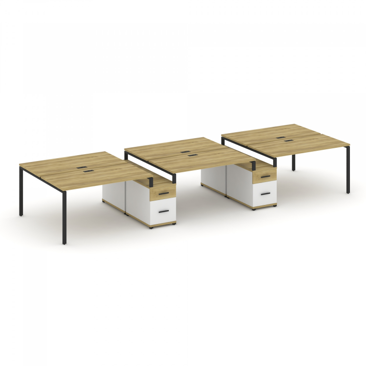 Concept Рабочая станция 6 мест с 2 двухсторонними опорными тумбами CN.DRS-339 B Дуб Винченцо/Белый Б