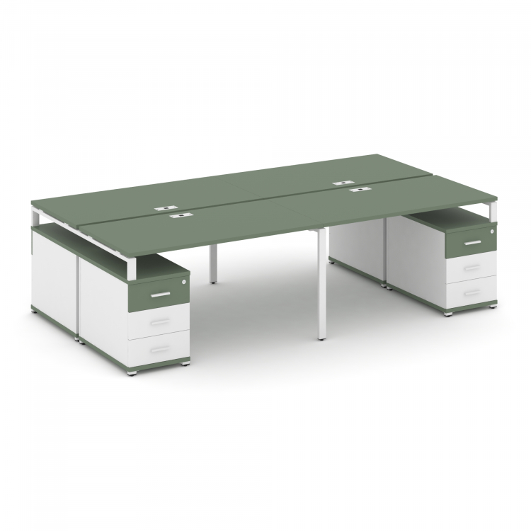 Concept Рабочая станция 4 места с 2 двухсторонними опорными тумбами CN.DRS-328 W Кобо/Белый Бриллиан