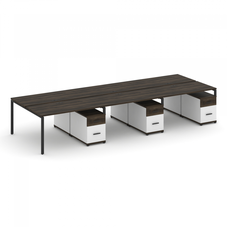 Concept Рабочая станция 6 мест с 3 двухсторонними опорными тумбами CN.DRS-355 B Дуб Мали/Белый Брилл