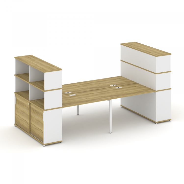 Concept Рабочая станция с опорными шкафами-купе с надставкой выс. CN.DRS-286 W Дуб Винченцо/Белый Бр