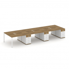 Concept Рабочая станция 6 мест с 3 опорными тумбами CN.DRS-458 W Сандал Янтарный/Белый Бриллиант/Мет