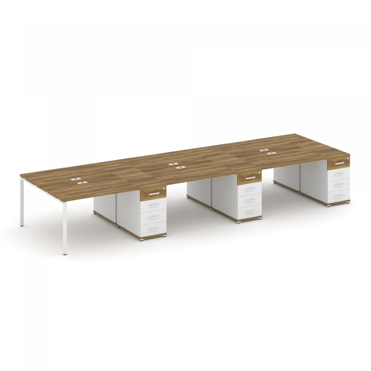 Concept Рабочая станция 6 мест с 3 опорными тумбами CN.DRS-458 W Сандал Янтарный/Белый Бриллиант/Мет