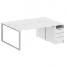 Metal System Рабочая станция с тумбой на О-образном м/к БО.РС-СТП-2.4 Белый/Металл Серый 2012*1475*7