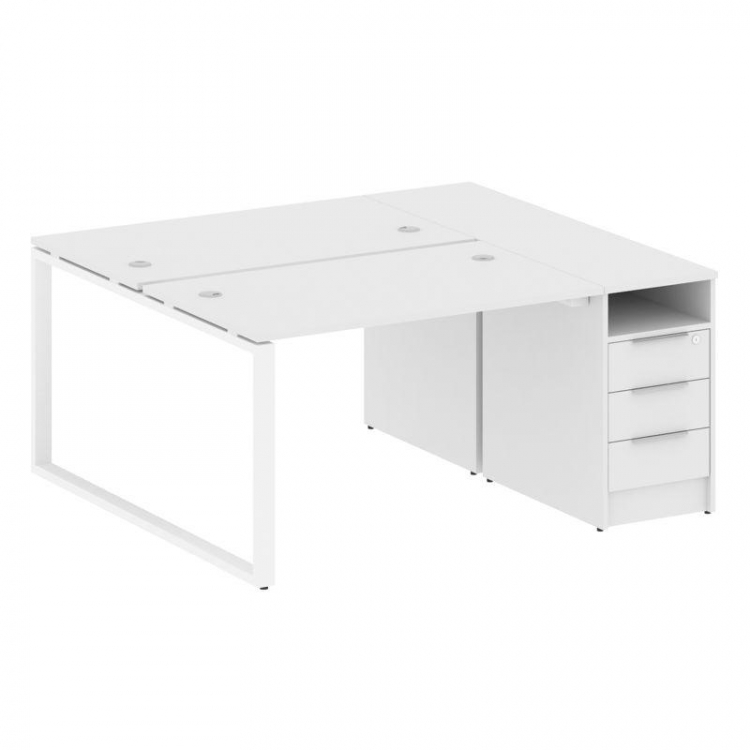 Metal System Рабочая станция с тумбой на О-образном м/к БО.РС-СТП-2.2 Белый/Металл Белый 1612*1475*7