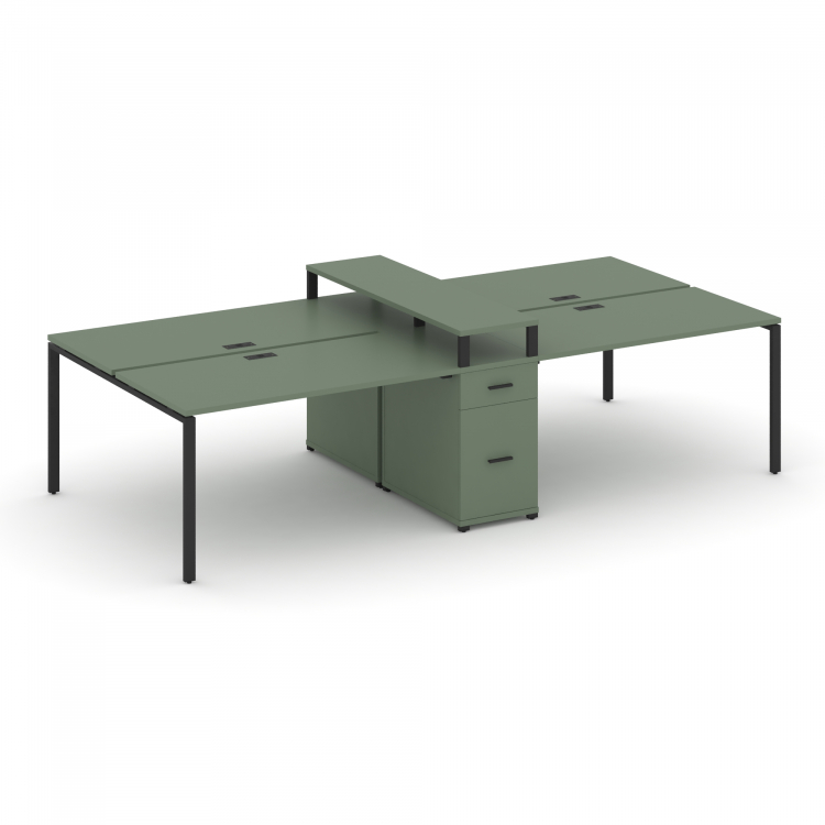 Concept Рабочая станция 4 места с 1 опорной тумбой CN.DRS-437 B Кобо/Металл Черный 2380*1480*917