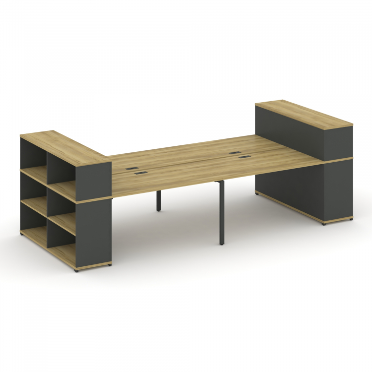 Concept Рабочая станция с опорными стеллажами с надставкой низ. CN.DRS-255 Дуб Винченцо/Антрацит/Мет