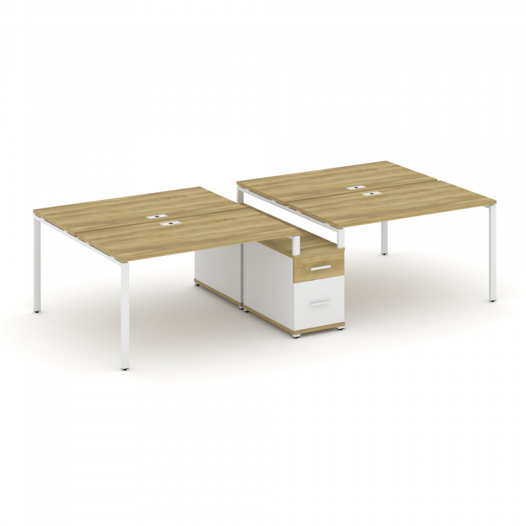 Concept Рабочая станция 4 места с двухсторонней опорной тумбой CN.DRS-315 W Дуб Винченцо/Белый Брилл