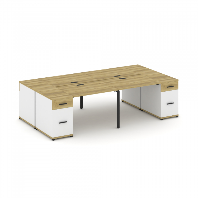 Concept Рабочая станция 4 места с 2 опорными тумбами CN.DRS-429 B Дуб Винченцо/Белый Бриллиант/Метал