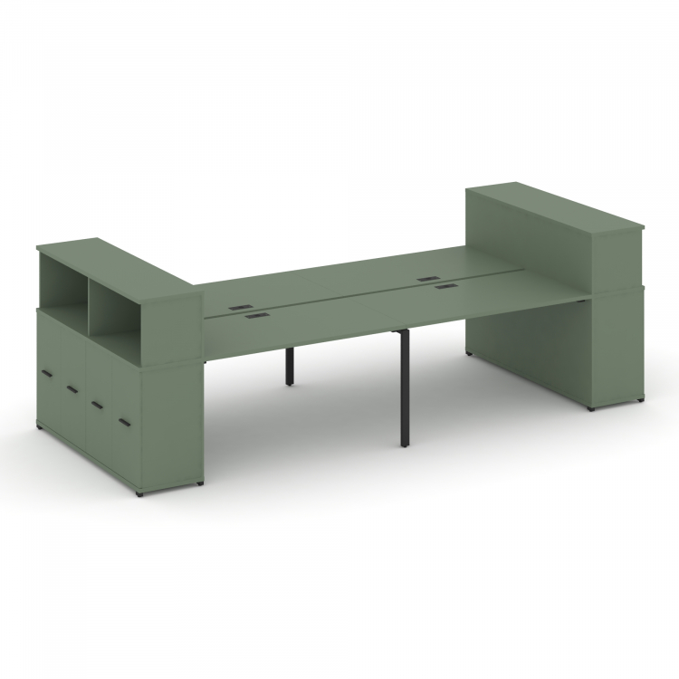 Concept Рабочая станция с опорными распаш. шкафами с надставкой низ. CN.DRS-272 B Кобо/Металл Черный