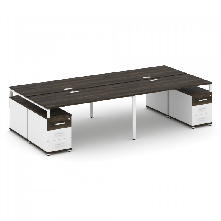 Concept Рабочая станция 4 места с 2 двухсторонними опорными тумбами CN.DRS-328 W Дуб Мали/Белый Брил