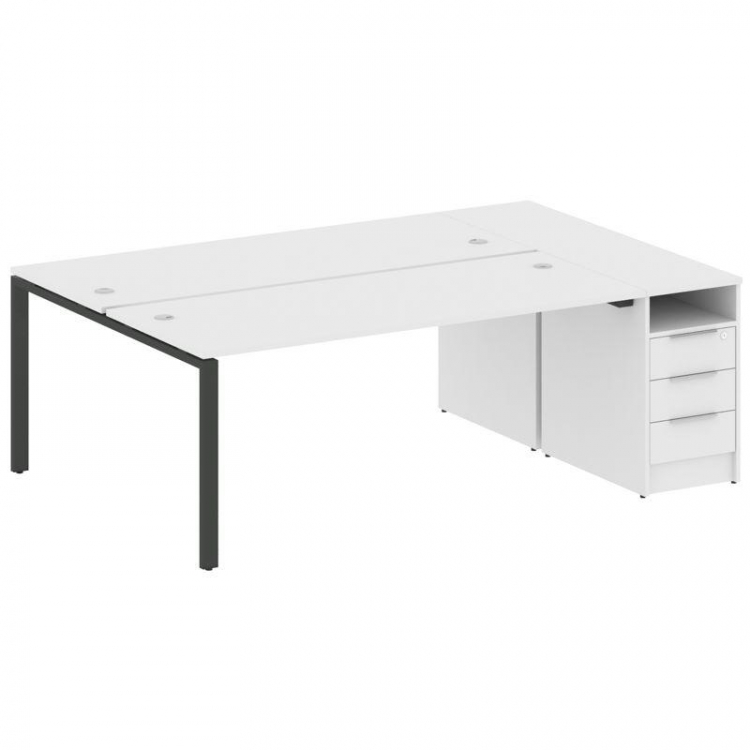 Metal System Рабочая станция с тумбой на П-образном м/к БП.РС-СТП-2.5 Белый/Металл Антрацит 2212*147