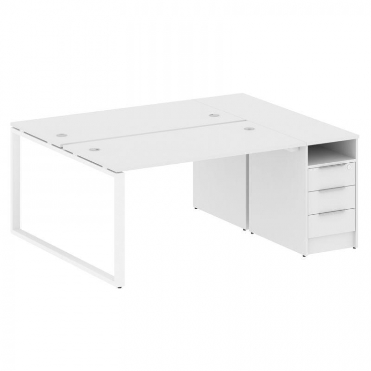 Metal System Рабочая станция с тумбой на О-образном м/к БО.РС-СТП-2.3 Белый/Металл Белый 1812*1475*7