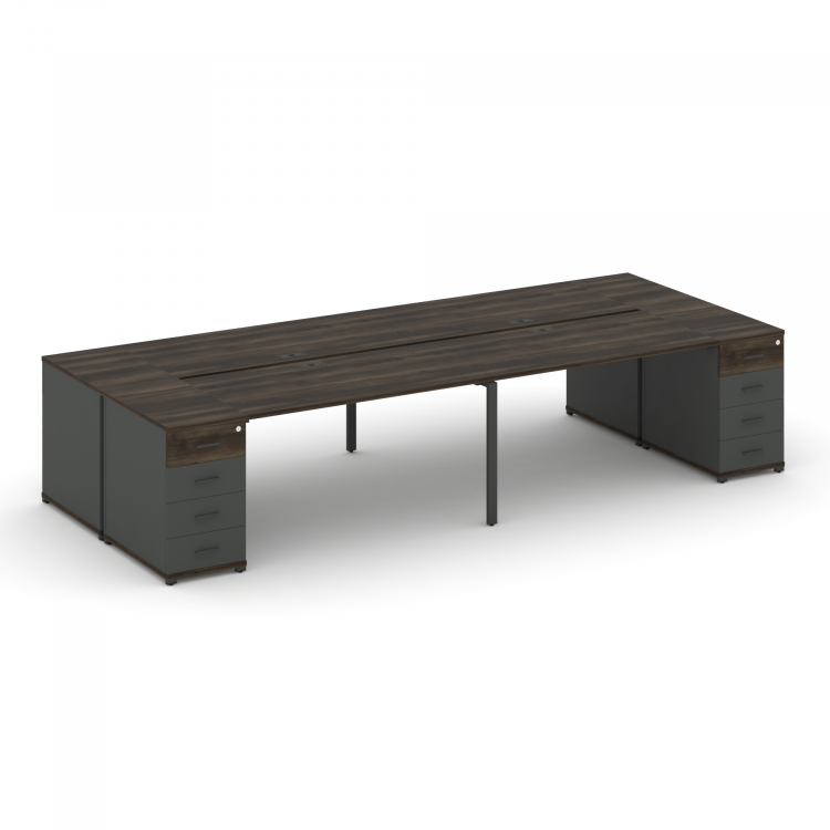 Concept Рабочая станция 4 места с 2 опорными тумбами CN.DRS-427 A Дуб Мали/Антрацит/Металл Антрацит