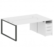 Metal System Рабочая станция с тумбой на О-образном м/к БО.РС-СТП-2.4 Белый/Металл Антрацит 2012*147