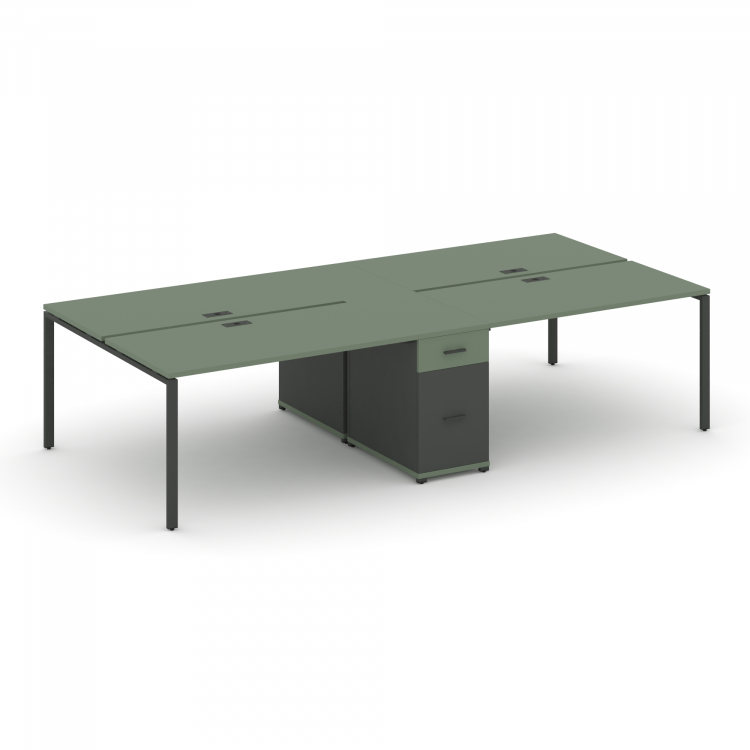 Concept Рабочая станция 4 места с 1 опорной тумбой CN.DRS-424 A Кобо/Антрацит/Металл Антрацит 3580*1