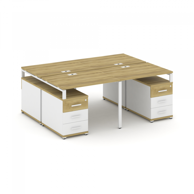 Concept Рабочая станция 4 места с 2 двухсторонними опорными тумбами CN.DRS-325 W Дуб Винченцо/Белый
