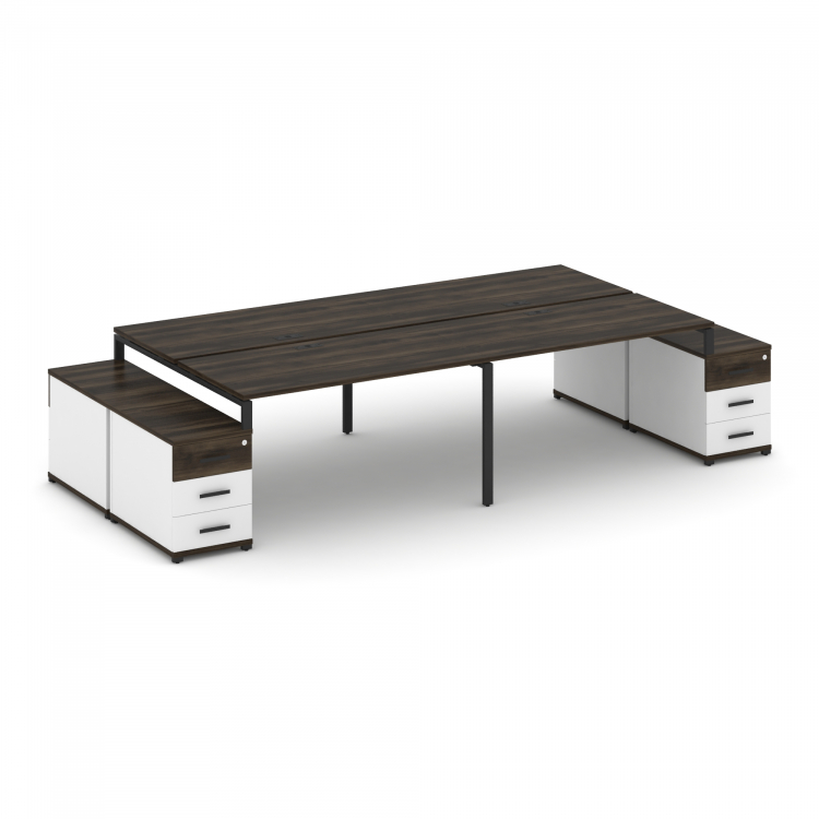 Concept Рабочая станция 4 места с 2 двухсторонними опорными тумбами CN.DRS-327 B Дуб Мали/Белый Брил