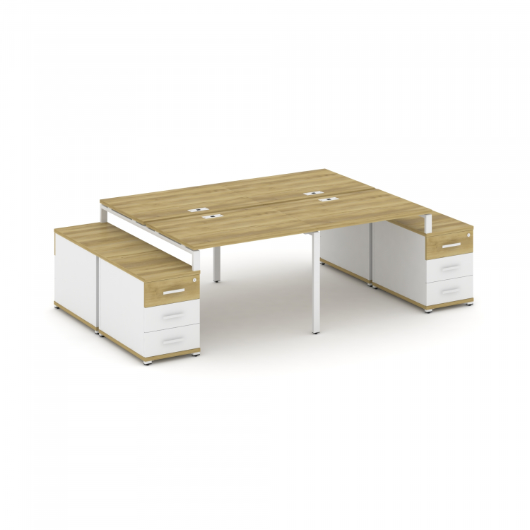 Concept Рабочая станция 4 места с 2 двухсторонними опорными тумбами CN.DRS-325 W Дуб Винченцо/Белый