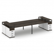 Concept Рабочая станция 4 места с 2 опорными тумбами CN.DRS-444 B Дуб Мали/Белый Бриллиант/Металл Че