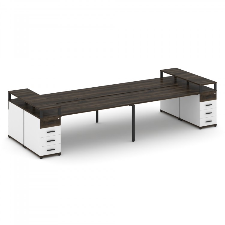 Concept Рабочая станция 4 места с 2 опорными тумбами CN.DRS-444 B Дуб Мали/Белый Бриллиант/Металл Че