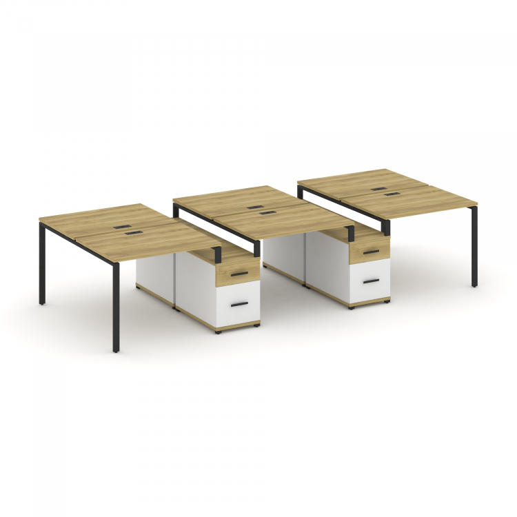 Concept Рабочая станция 6 мест с 2 двухсторонними опорными тумбами CN.DRS-337 B Дуб Винченцо/Белый Б