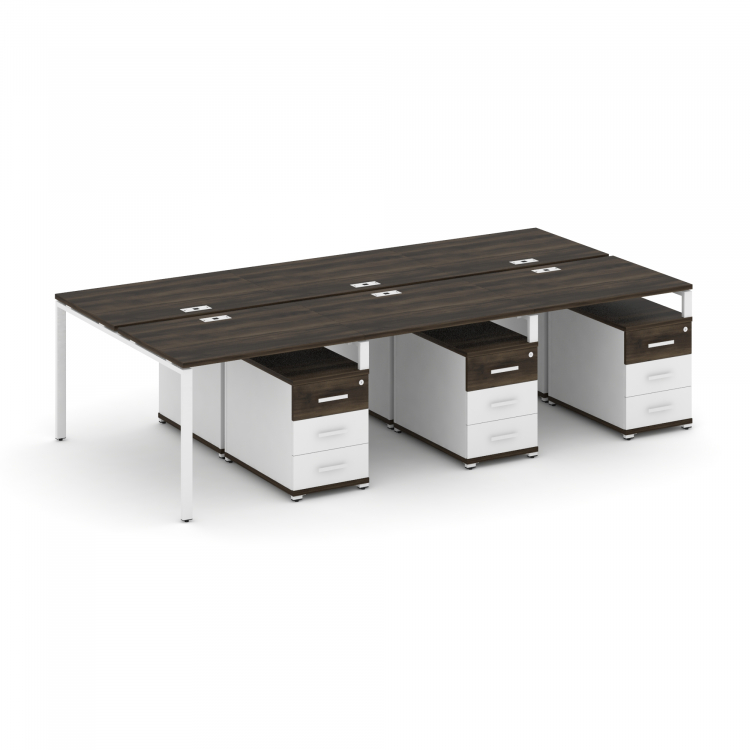 Concept Рабочая станция 6 мест с 3 двухсторонними опорными тумбами CN.DRS-349 W Дуб Мали/Белый Брилл