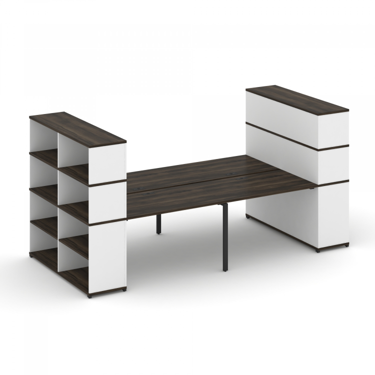 Concept Рабочая станция с опорными стеллажами с надставкой выс. CN.DRS-258 Дуб Мали/Белый Бриллиант/