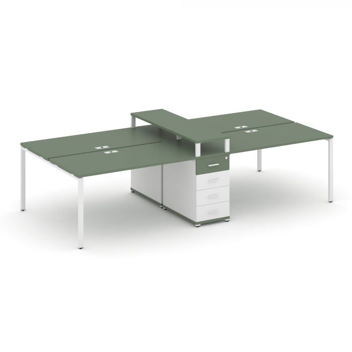 Концепт Рабочая станция 4 места с 1 опорной тумбой CN.DRS-435 W Кобо/Белый Бриллиант/Металл Белый 31