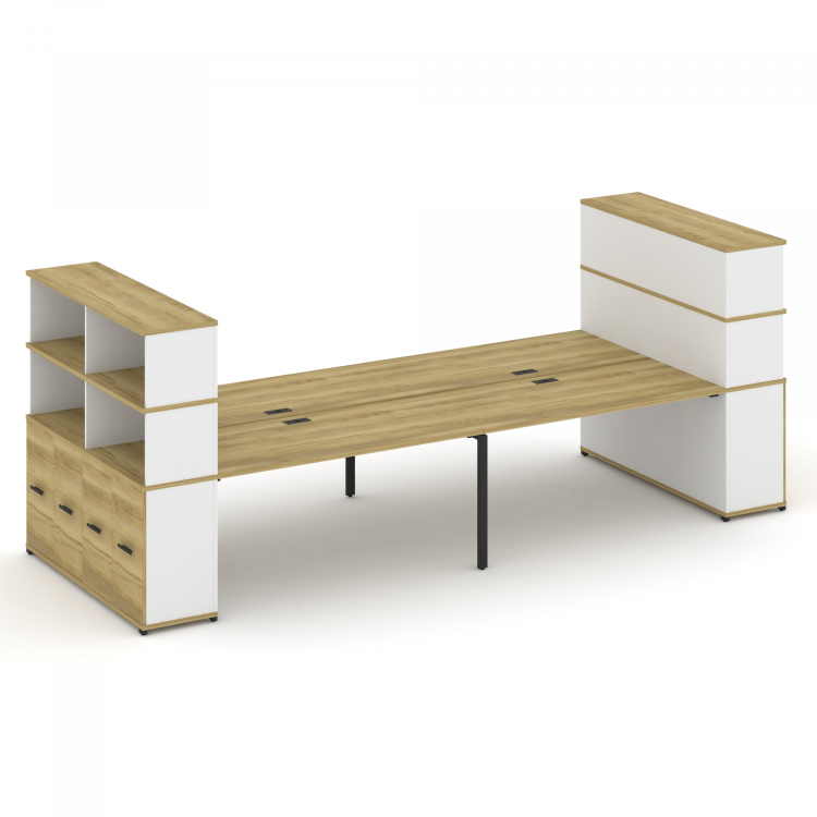 Concept Рабочая станция с опорными распаш. шкафами с надставкой выс. CN.DRS-276 B Дуб Винченцо/Белый