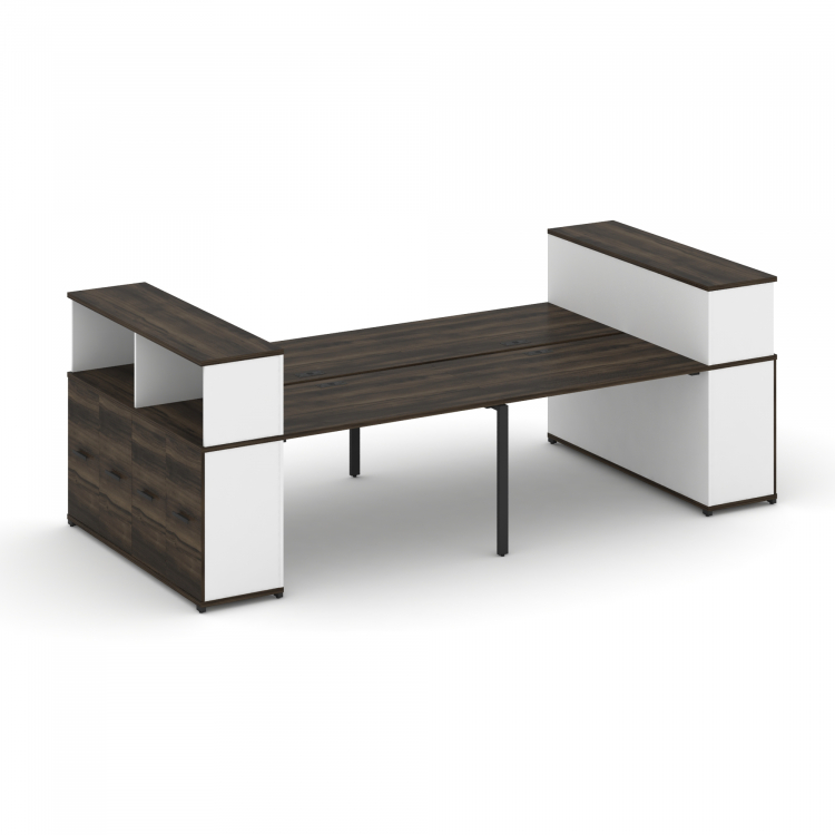 Concept Рабочая станция с опорными распаш. шкафами с надставкой низ. CN.DRS-270 B Дуб Мали/Белый Бри