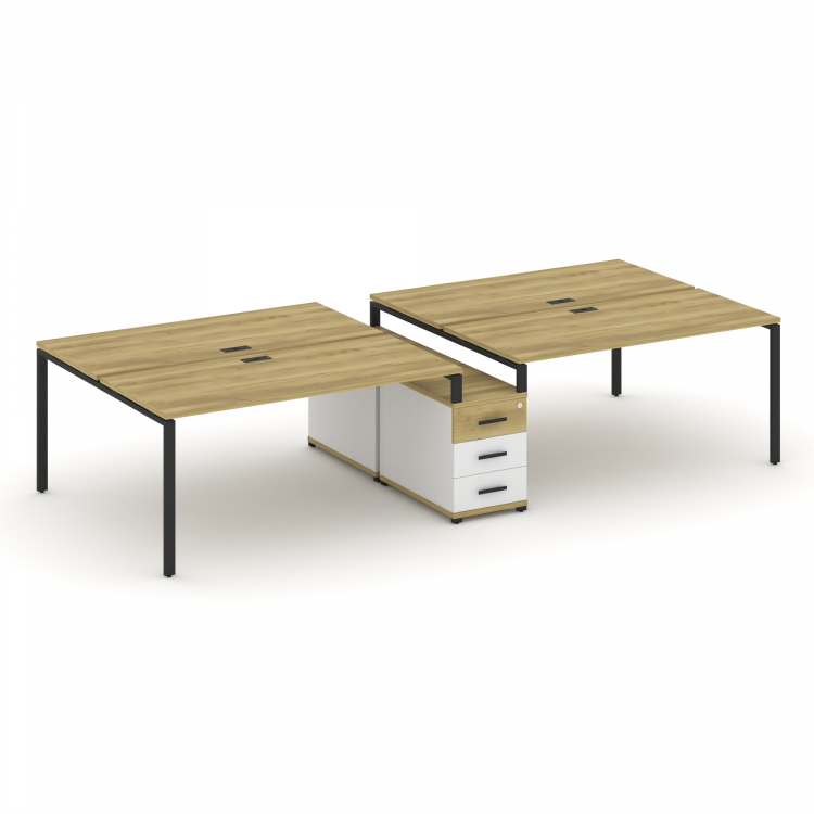 Concept Рабочая станция 4 места с двухсторонней опорной тумбой CN.DRS-312 B Дуб Винченцо/Белый Брилл