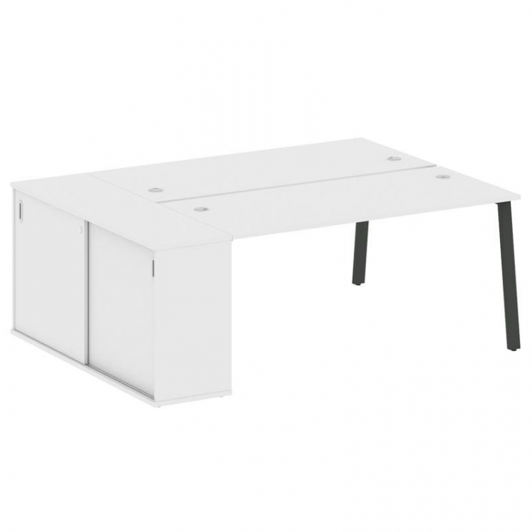 Metal System Рабочая станция с шкафом-купе на А-образном м/к БА.РС-СШК-1.4 Т Белый/Металл Антрацит 2