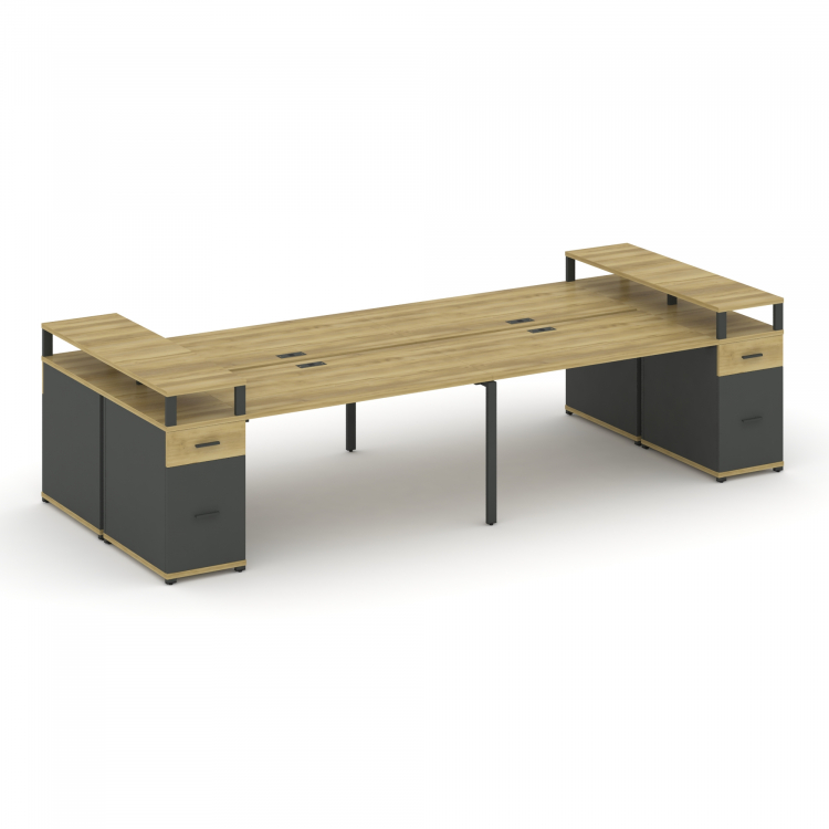 Concept Рабочая станция 4 места 2 опорными тумбами CN.DRS-445 A Дуб Винченцо/Антрацит/Металл Антраци